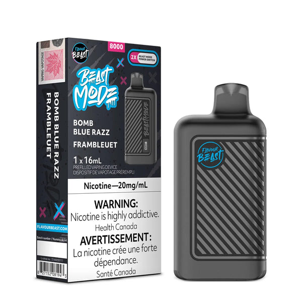 Bomb Blue Razz Flavour Beast Mode 8000 Puff Rechargeable Disposable Hazetown Vapes Barrie Ontario
