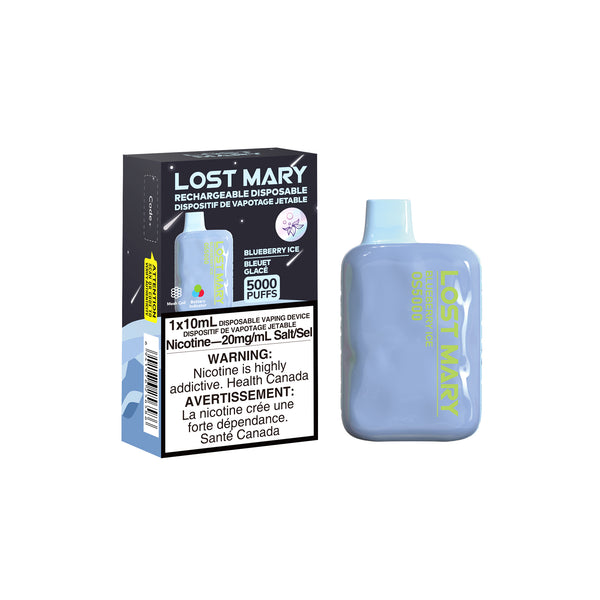 LOST MARY BLUEBERRY ICE 5000 PUFF RECHARGEABLE DISPOSABLE VAPE HAZETOWN VAPES CALIFORNIA USA