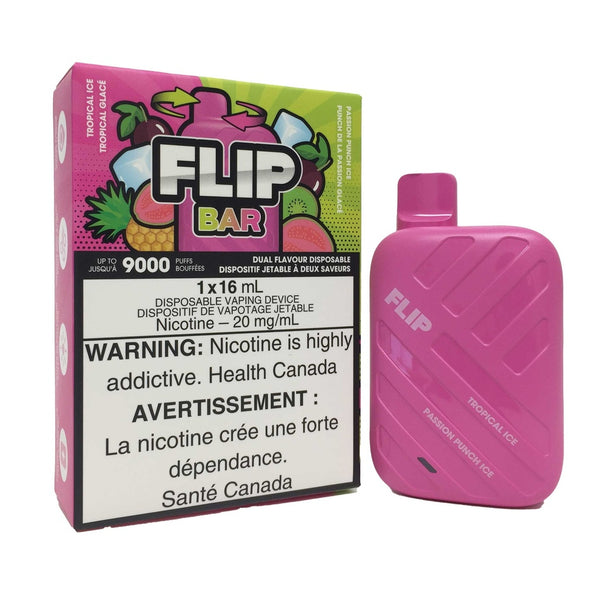 FLIP BAR 9000 TROPICAL ICE AND PASSION PUNCH ICE RECHARGEABLE DISPOSABLE VAPE HAZETOWN VAPES MONTREAL QUEBEC