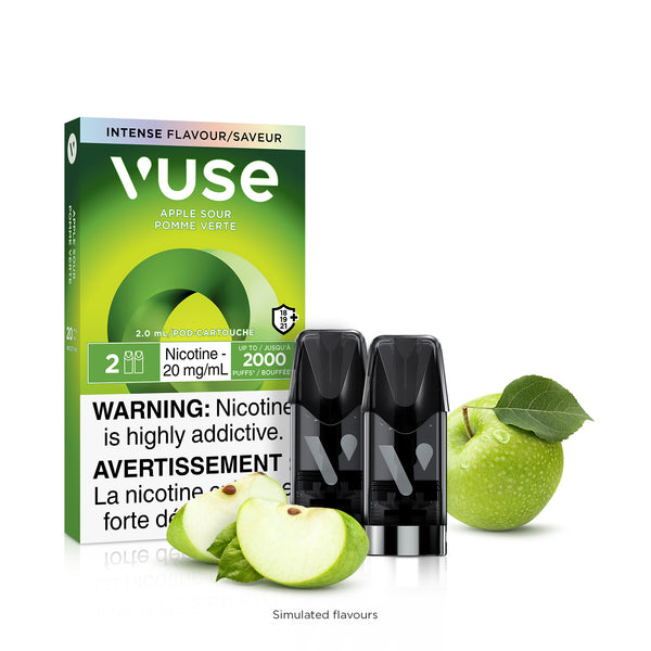 New Vuse Alto ePod Apple Sour pack with 2 black pods and green apples