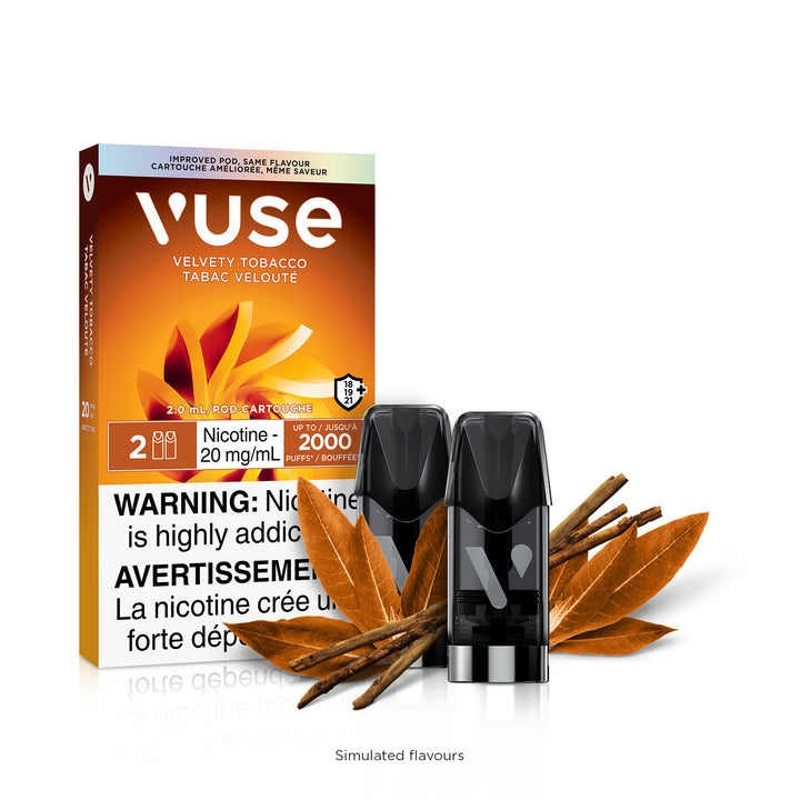 New Vuse Alto ePod Velvety Tobacco pack with tobacco leaves and vanilla sticks