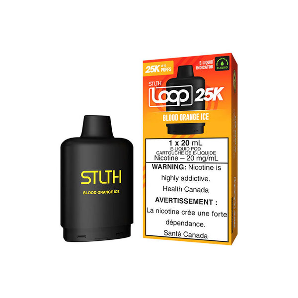 STLTH LOOP 25K POD IN BLOOD ORANGE ICE FLAVOR, SMALL RECTANGULAR SHAPE WITH LABEL ‘STLTH’