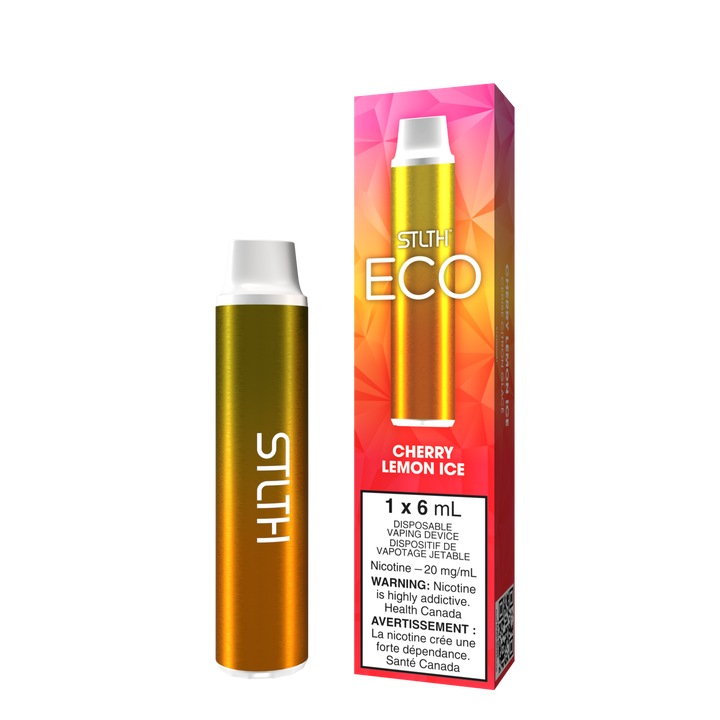 STLTH ECO DISPOSABLE IN  CHERRY LEMON ICE, SMALL COMPACT DEVICE WITH THE LABEL ‘STLTH’