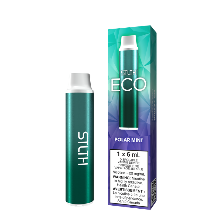 STLTH ECO DISPOSABLE IN POLAR MINT, SMALL COMPACT DEVICE WITH THE LABEL ‘STLTH’