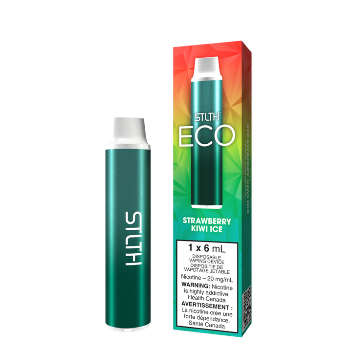 STLTH ECO DISPOSABLE IN STRAWBERRY KIWI ICE, SMALL COMPACT DEVICE WITH THE LABEL ‘STLTH’