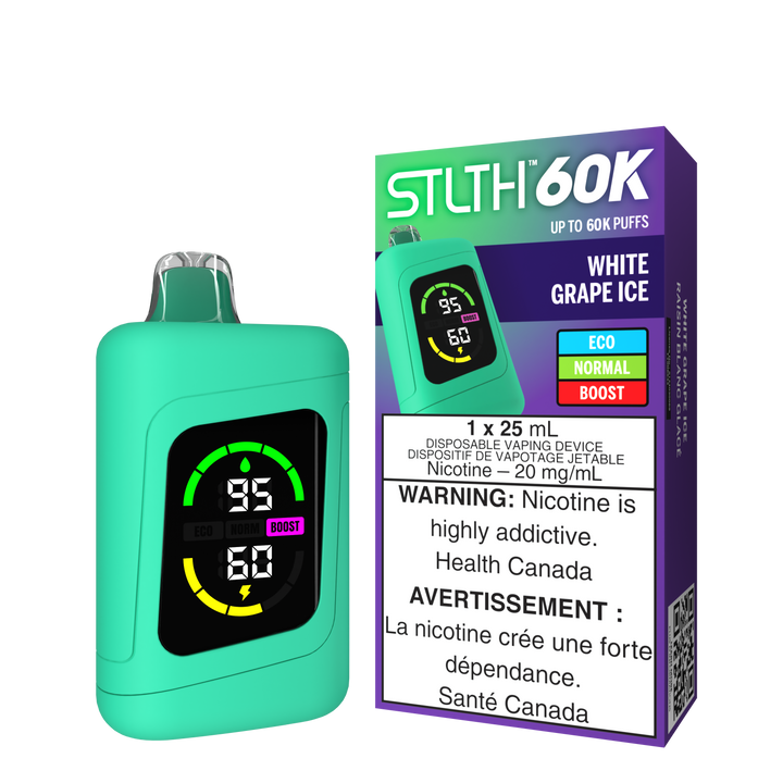 Stlth 60K White Grape Ice Green device with packaging