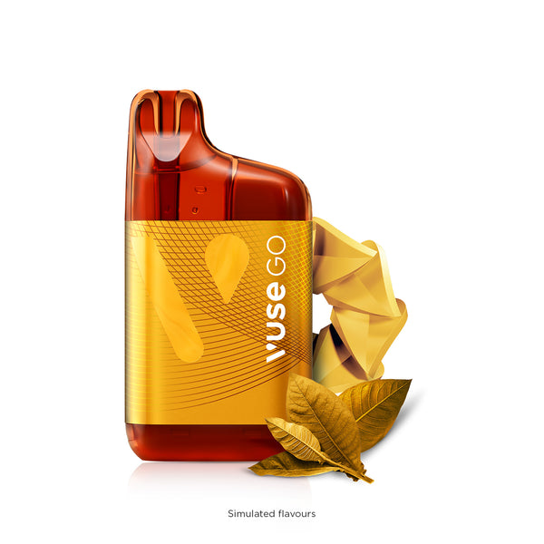 Vuse Go 5kBoost Rechargeable Disposable Golden Tobacco with golden tobacco leaves