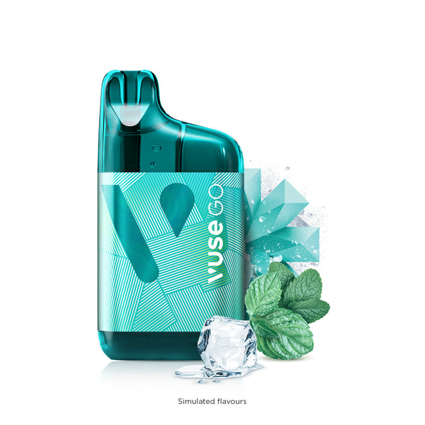 Vuse Go 5000 Boost Rechargeable Disposable with Mint leaves and a Ice cube
