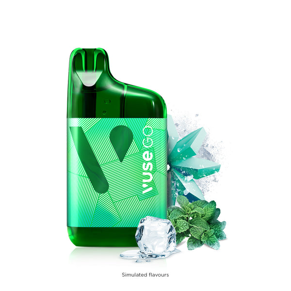 Vuse Go 5000 Boost Rechargeable Disposable with Spearmint leaves and a Ice cube