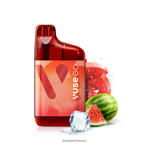 Vuse Go 5000 Boost Rechargeable Disposable Watermelon Ice Device with Watermelon and melted ice cube