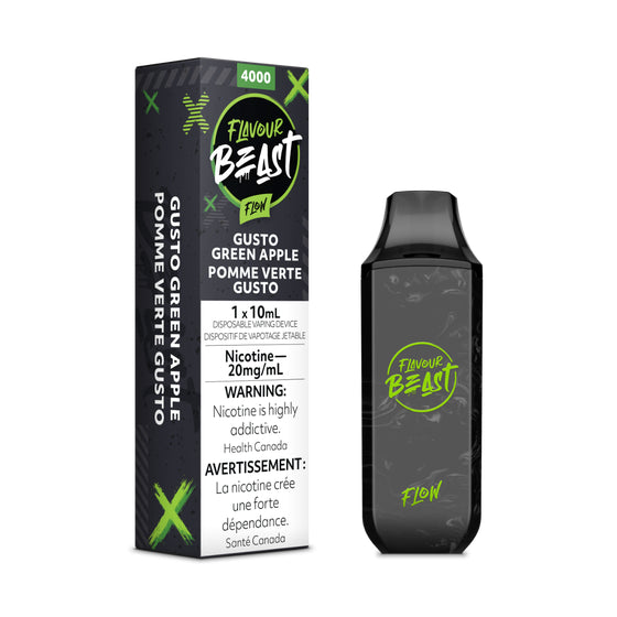 Gusto Green Apple Flavour Beast Flow 4000 Puff Rechargeable Disposable Hazetown Vapes Hamilton Ontario
